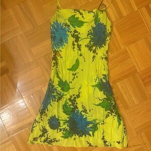 Floral Spaghetti Strap Dress - Green and Blue